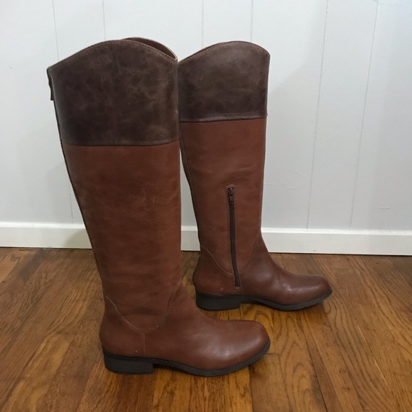 BCBG | Two Tone Chestnut Leather Riding Boots - Picture 2 of 3